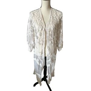 Knox Rose Embroidered Lace White Sheer Kimono Cardigan Cover-Up – Size S/M
